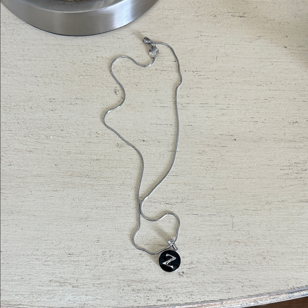 Silver Snake Pendant Necklace with Black Enamel Disc